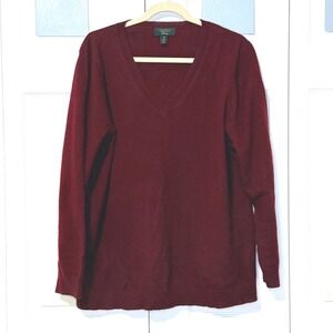 Charter Club Luxury 100% Cashmere V Neck Sweater Burgundy Red Plus Size 3X
